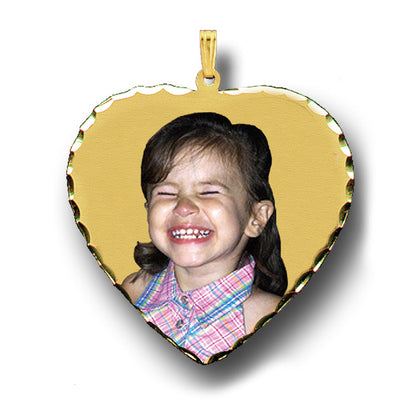 Sterling Silver Heart Picture Pendant with Diamond Cut Edge - Personalized Custom Jewelry with Your Pictures