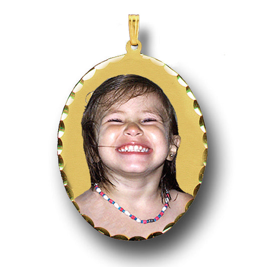 14K Gold Oval Picture Pendant with Diamond Cut Edge - Personalized Custom Jewelry with Your Pictures