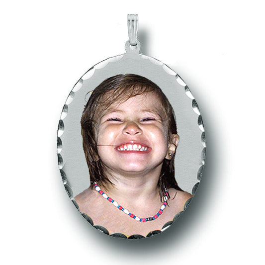 Oval Picture Pendant with Diamond Cut Edge - Personalized Custom Jewelry with Your Pictures | Sterling Silver