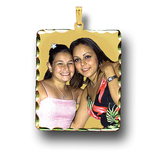 14K Gold Rectangle Picture Pendant with Diamond Cut Edge - Personalized Custom Jewelry with Your Pictures