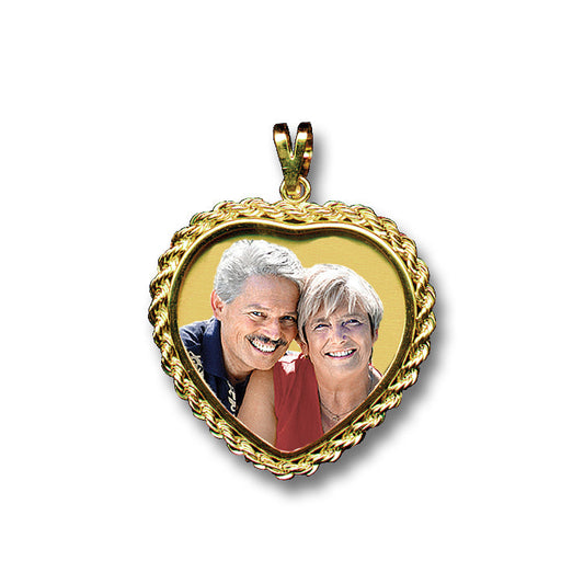 Personalized Picture Pendant - 14K Gold Heart Shape with Rope Chain Frame and HD Laser Printed Custom Jewelry with Your Pictures