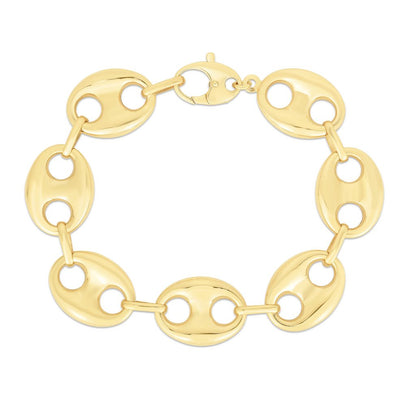 14K Gold Lite Puffed Mariner Link Bracelet with Lobster Clasp