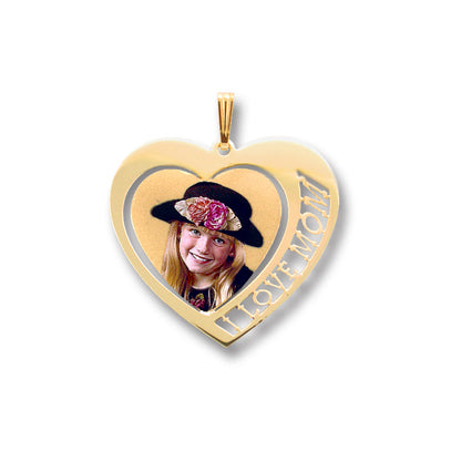 14K Gold Heart Picture Pendant with Personalized Name