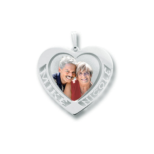 Personalized Picture Pendant - Heart Cut-Out Shape with Name | Sterling Silver
