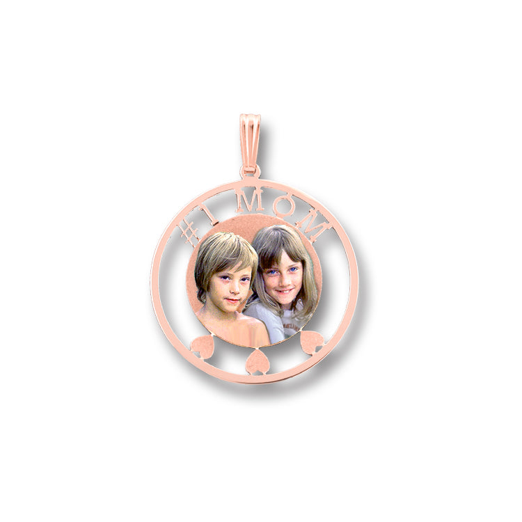 14K Gold Picture Pendant - Round Shape with Heart and Name Cut-Out for Personalized Photo Charm