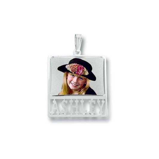 Gorgeous Picture Pendant Rectangle Shape with Name Cut-out for Customized Jewelry | Sterling Silver