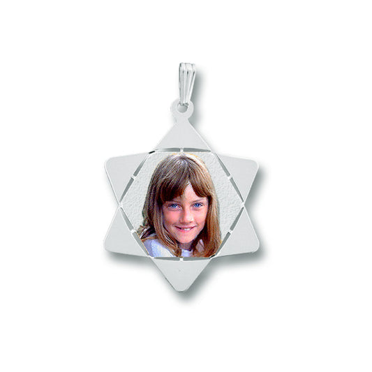 Personalized Picture Pendant - Star of David with Hexagon Cut-Out Shape | Sterling Silver
