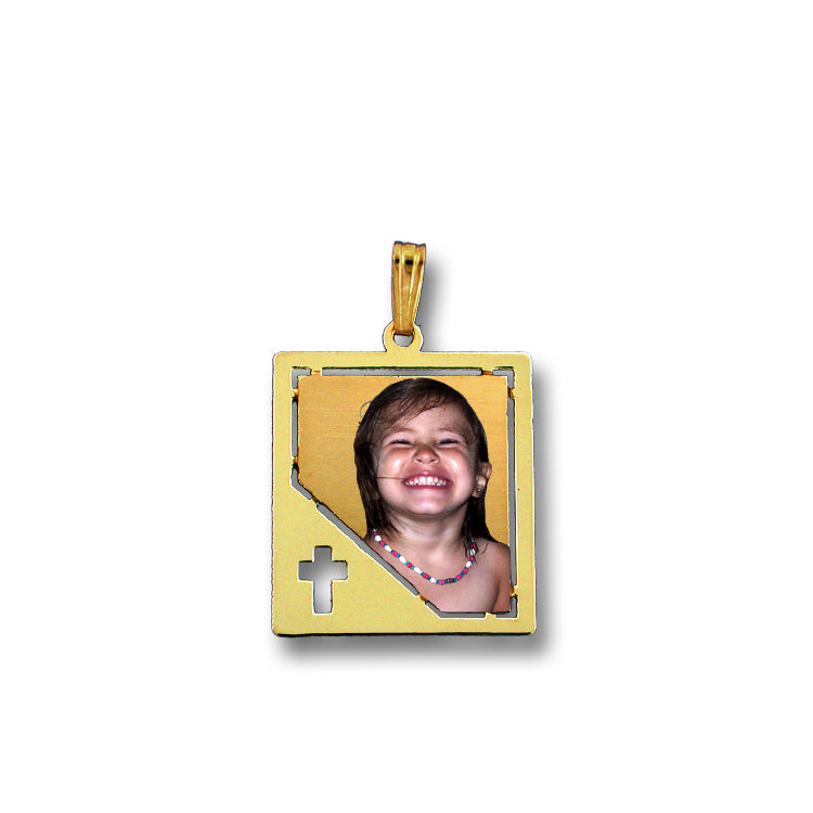 Customizable Picture Pendant - Rectangle Shape with Cross Punch Out for Personalized Photo Charm | Sterling Silver