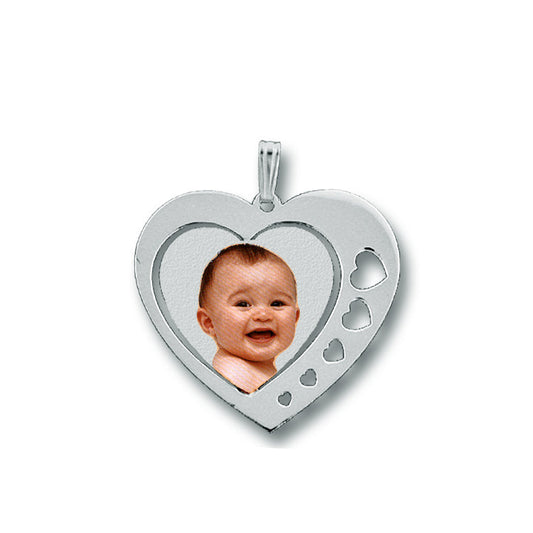 Heart Shaped Picture Pendant with Hearts Punch Out - Personalized Photo Charm with HD Laser Printed Custom Jewelry | Sterling Silver