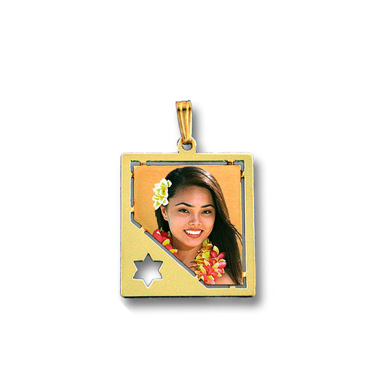 Personalized Picture Pendant - 14K Gold Rectangle Shape with Star of David Punch Out and HD Laser Printed Custom Jewelry with Your Pictures