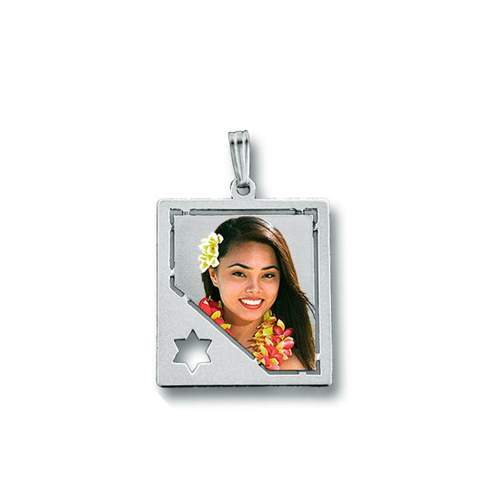 Personalized Picture Pendant - Rectangle Shape with Star of David Punch Out and HD Laser Printed Custom Jewelry with Your Pictures | Sterling Silver