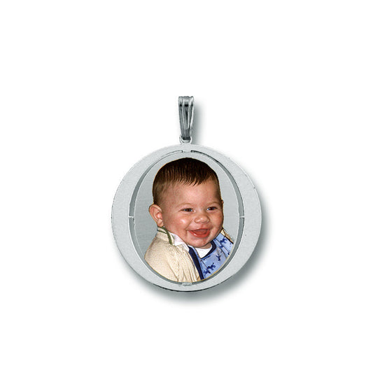 Round Picture Pendant - Circle Shape with Oval Cut Out for Personalized Photo Charm | Sterling Silver