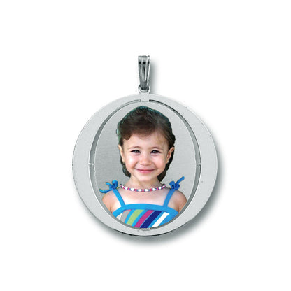 Round Picture Pendant - Circle Shape with Oval Cut Out for Personalized Photo Charm | Sterling Silver