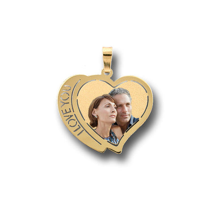 Double Heart Picture Pendant 14K Gold with Names Cut-Out - Personalized Custom Jewelry with Your Pictures