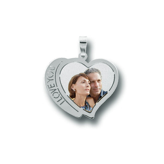 Double Heart Picture Pendant with Names Cut-Out - Personalized Custom Jewelry with Your Pictures | Sterling Silver