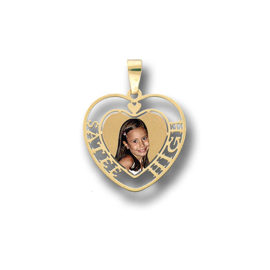 Customizable Picture Pendant - 14K Gold Cut Out Heart Shape with Names for Personalized Photo Charm