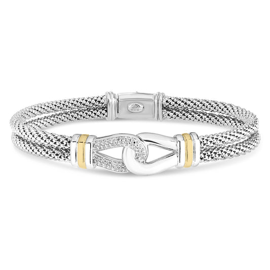 Two Tone Gold & Sterling Silver Popcorn Interlocking Diamond Bracelet