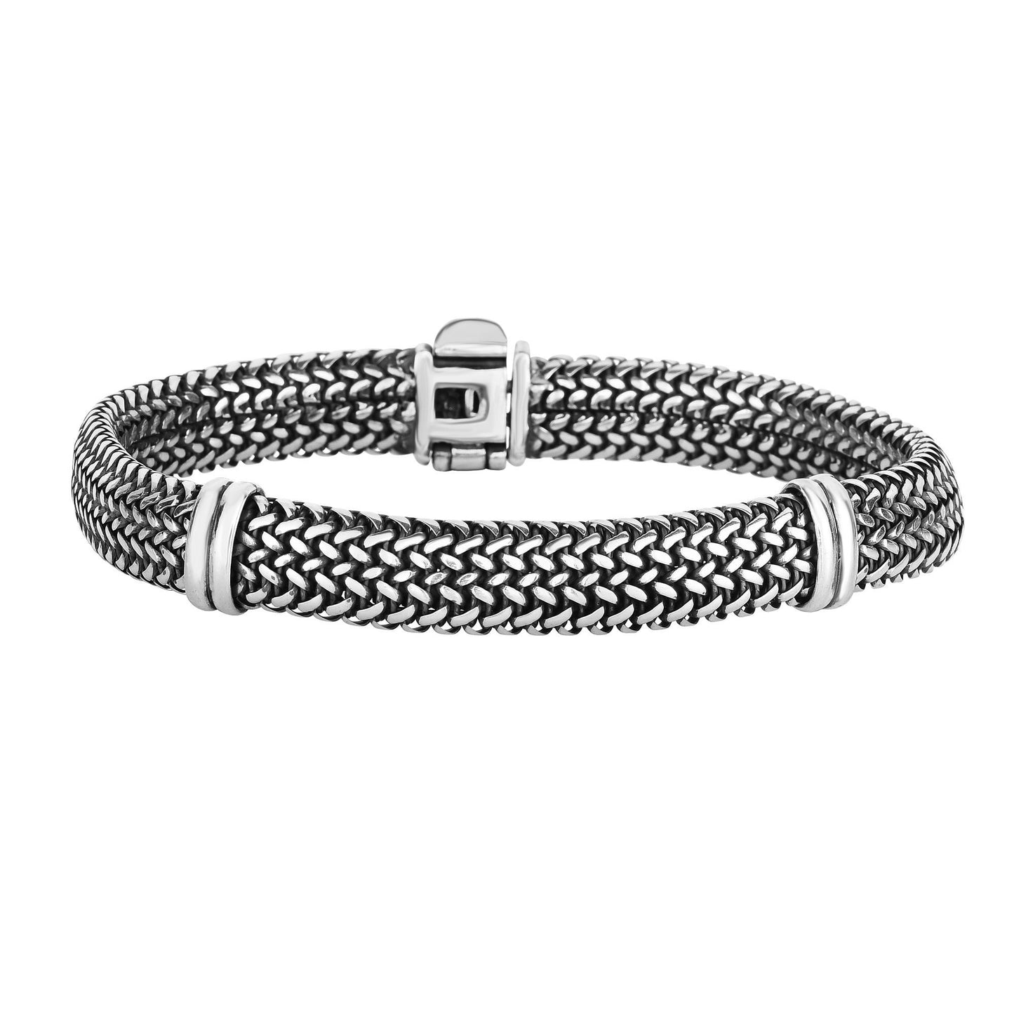 Sterling Silver Domed with Bar Station Woven Bracelet