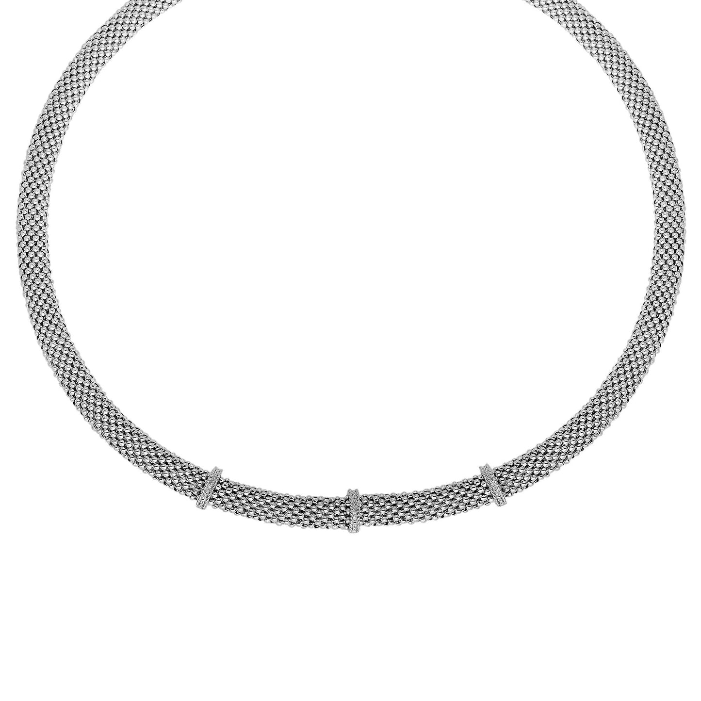 Sterling Silver with Popcorn Texture d Domed Necklace with.Diamond Bar Stations with Giant Spring Ring Clasp