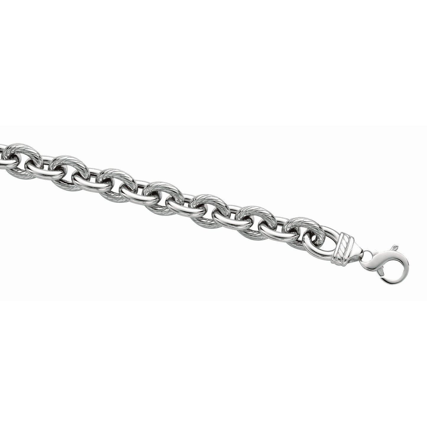 Sterling Silver Italian Cable Link Bracelet with Alternating Oval Links and Twisted Oval Link