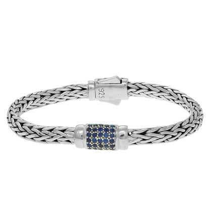 Sterling Silver Oval Weave Bracelet with Center Featured Precious/Semi-Precious Stones