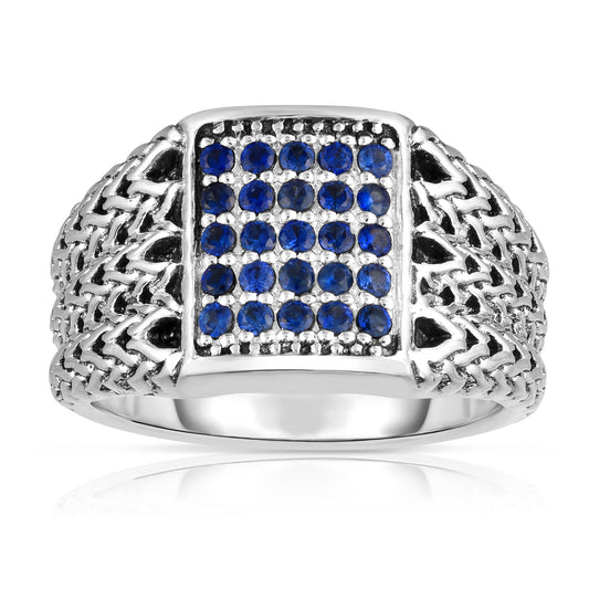 Sterling Silver Woven Ring with Round Sapphires