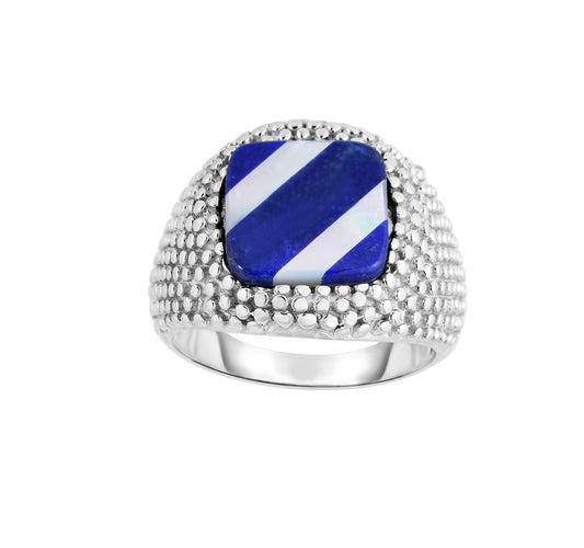 Sterling Silver Men's Lapis and Mother of Pearl Signet Ring