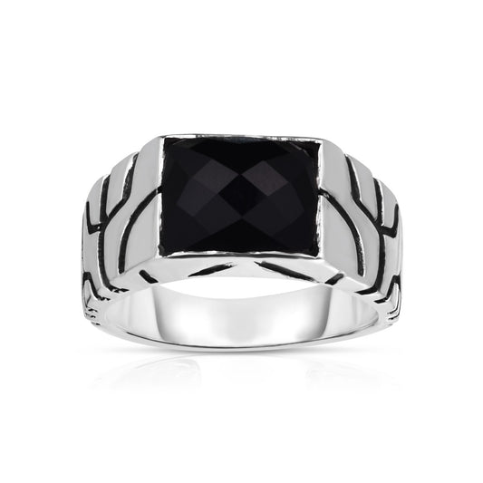 Sterling Silver Nugget Ring with Black Onyx
