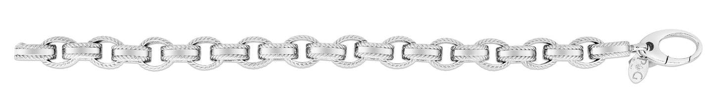 Sterling Silver Men's Cable Edge Rolo Link Chain Bracelet