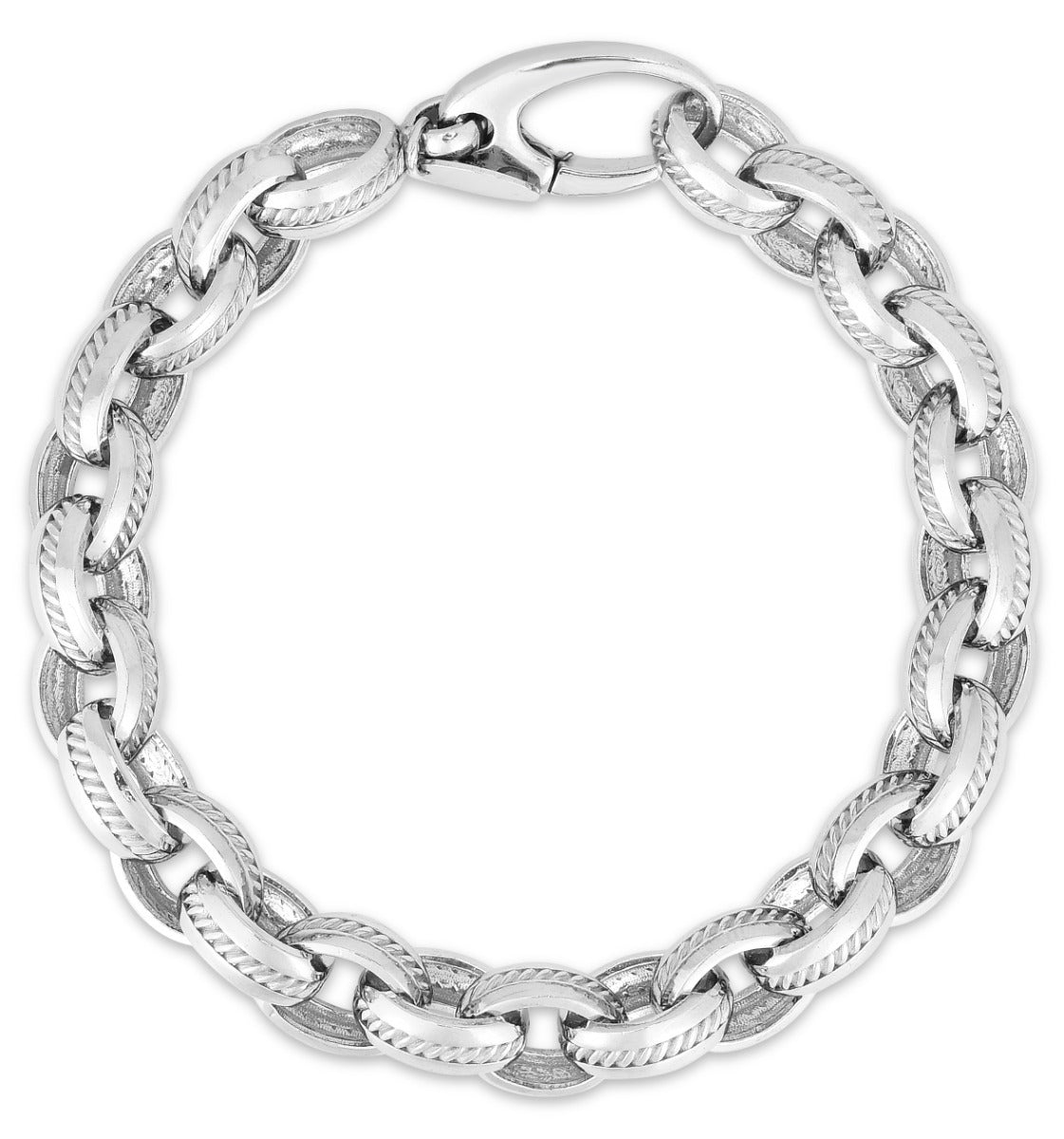 Sterling Silver Men's Cable Inlay Rolo Chain Link Bracelet