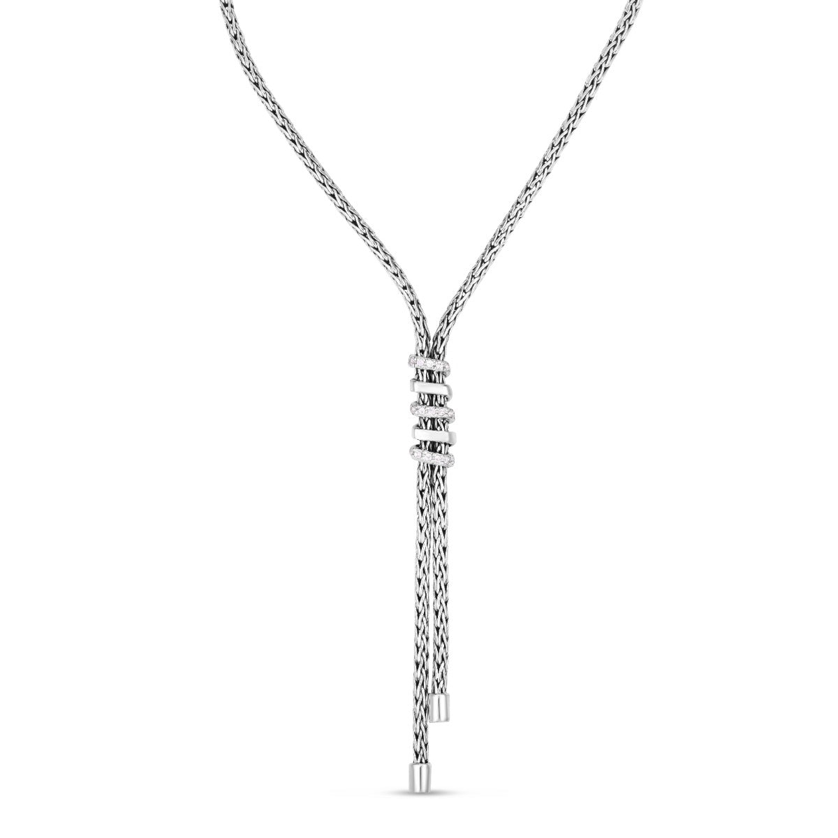 Sterling Silver Lariat Tassel White Sapphire Necklace