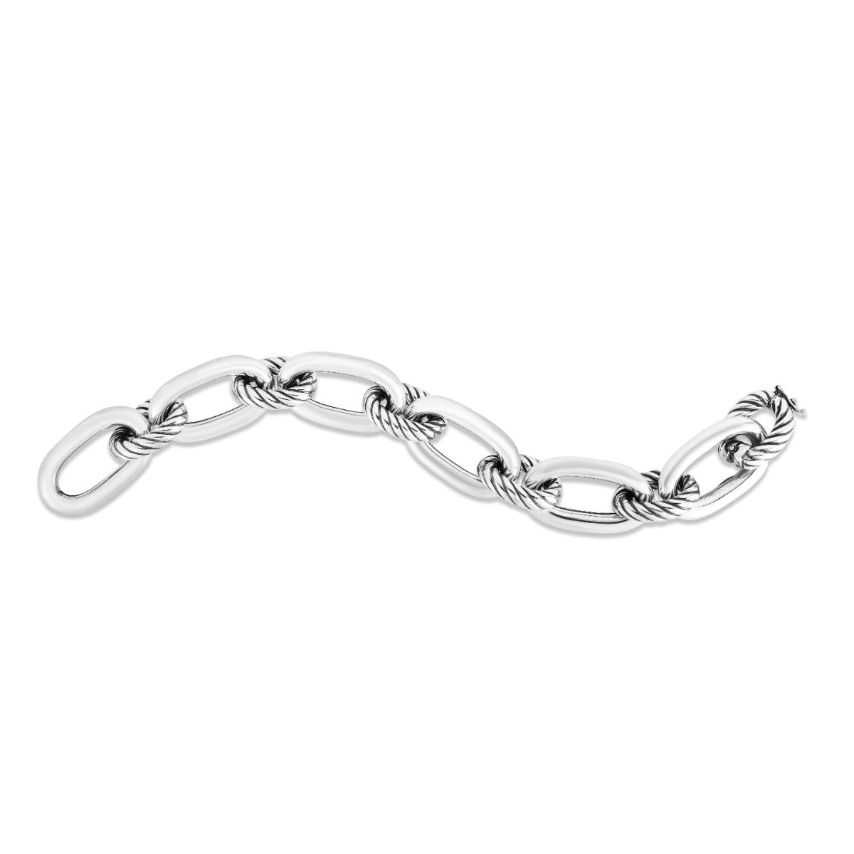 Sterling Silver Italian Cable Links Bracelet with Push-in Clasp