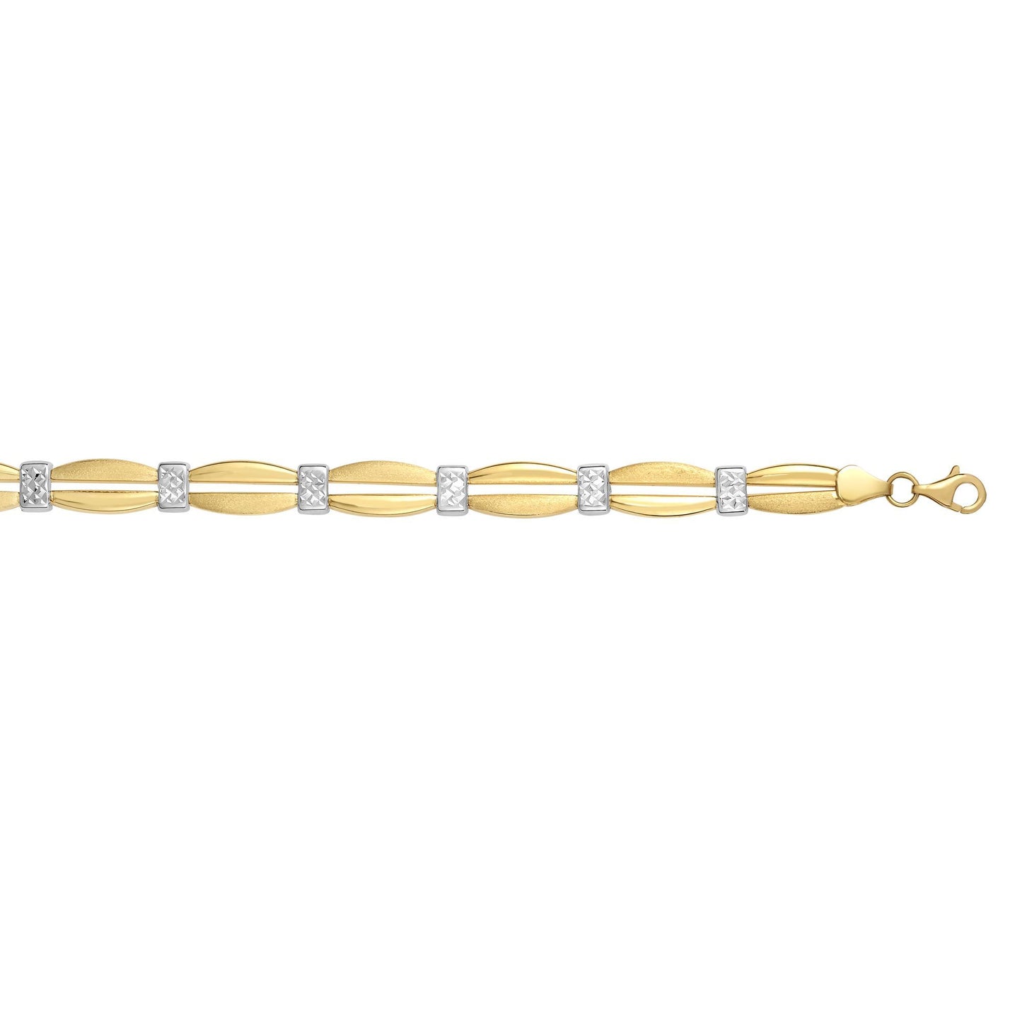14K Two-tone Gold Diamond Cut Station Stampato Bracelet