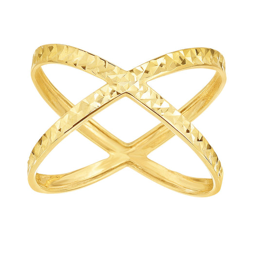 14K Yellow Gold Diamond Cut CrissCross Ring