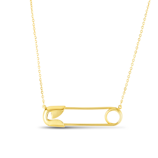 14K Gold Safety Pin Charm Necklace