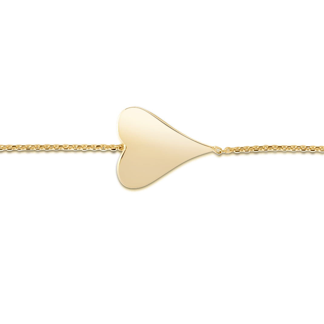 14K Gold Polished Engravable Elongated Heart Bracelet
