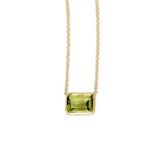 14K Gold Emerald Cut Gemstone Necklace