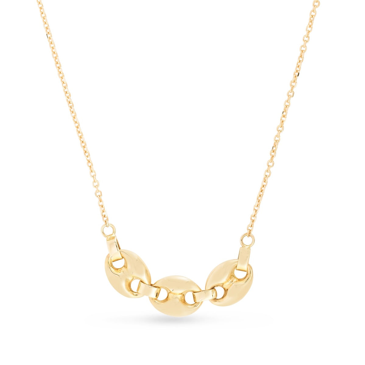 14K Gold Puffed Mariner Drop Necklace with Lobster Clasp
