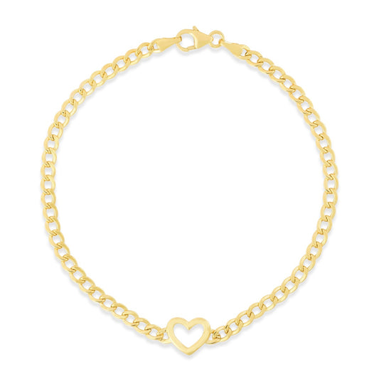 14K Gold Heart Curb Bracelet