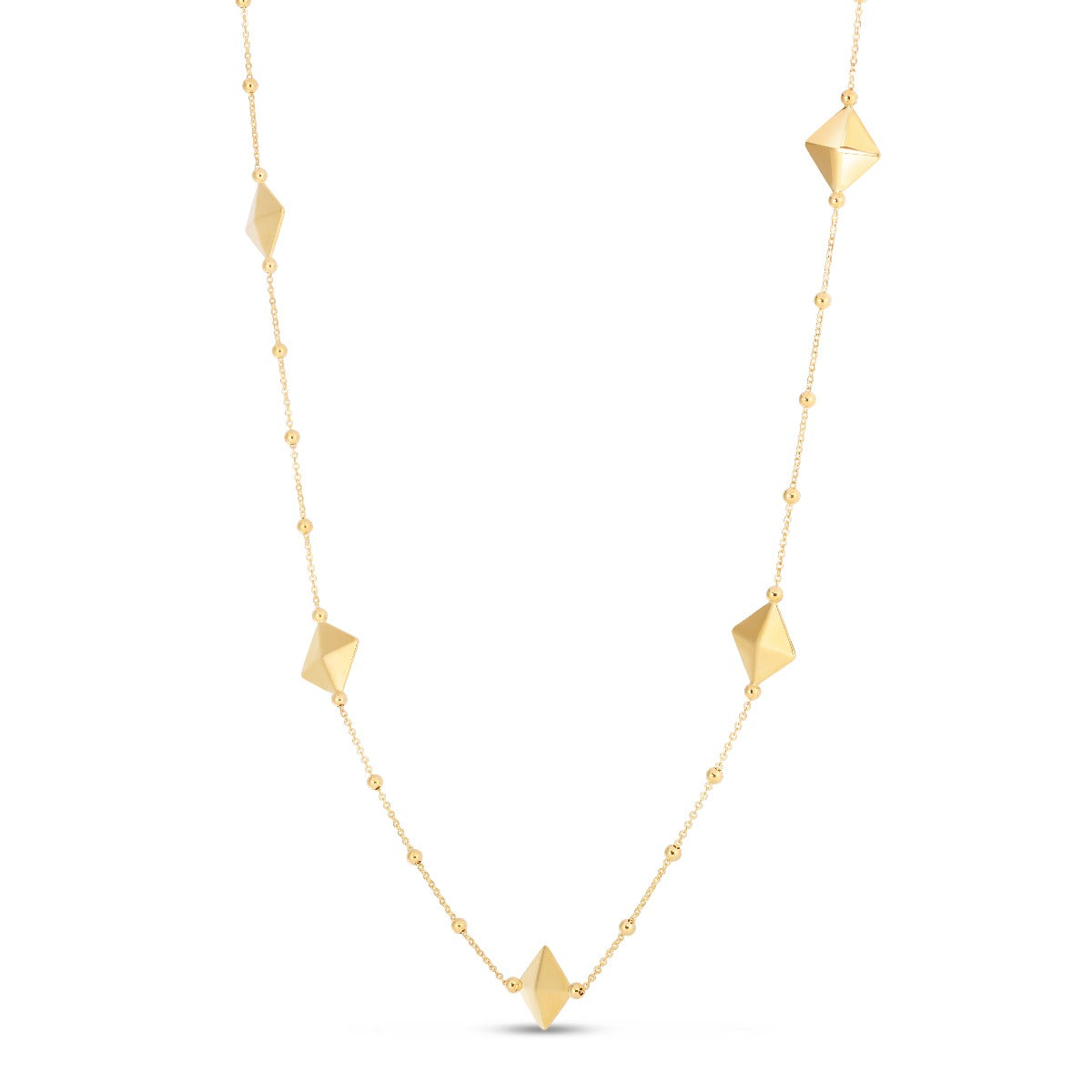 14K Gold Pyramid Station Necklace with Lobster Clasp