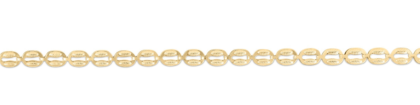 14K Gold Textured Puffed Oval Link Chain with Lobster Clasp