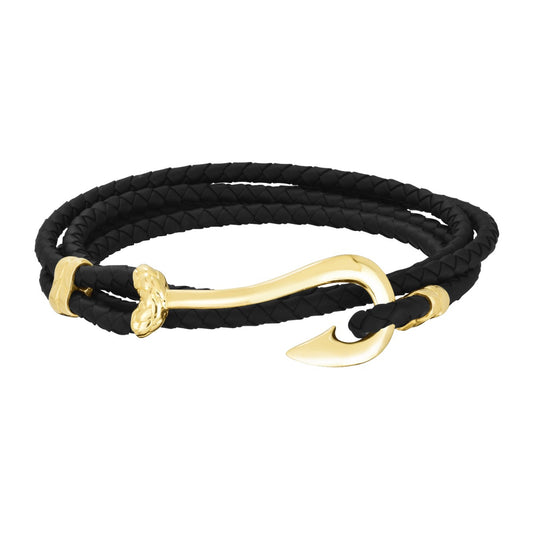 Men's Black Cord bracelet with 14K Gold Hook