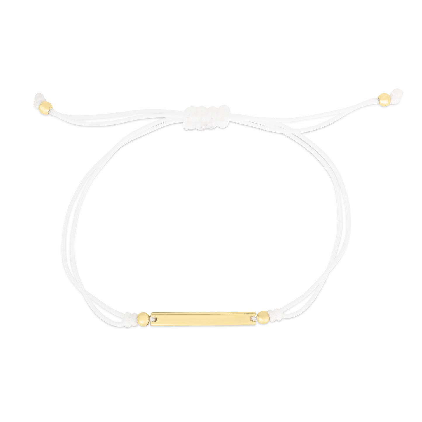 14K Gold Bar White Cord Bracelet with Drawstring Closure