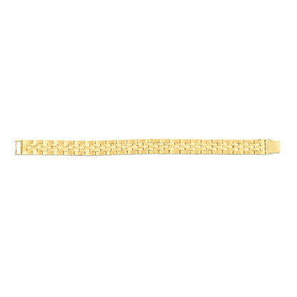 14K Gold High Polished Panther Style Railroad Bracelet with Buckle Clasp
