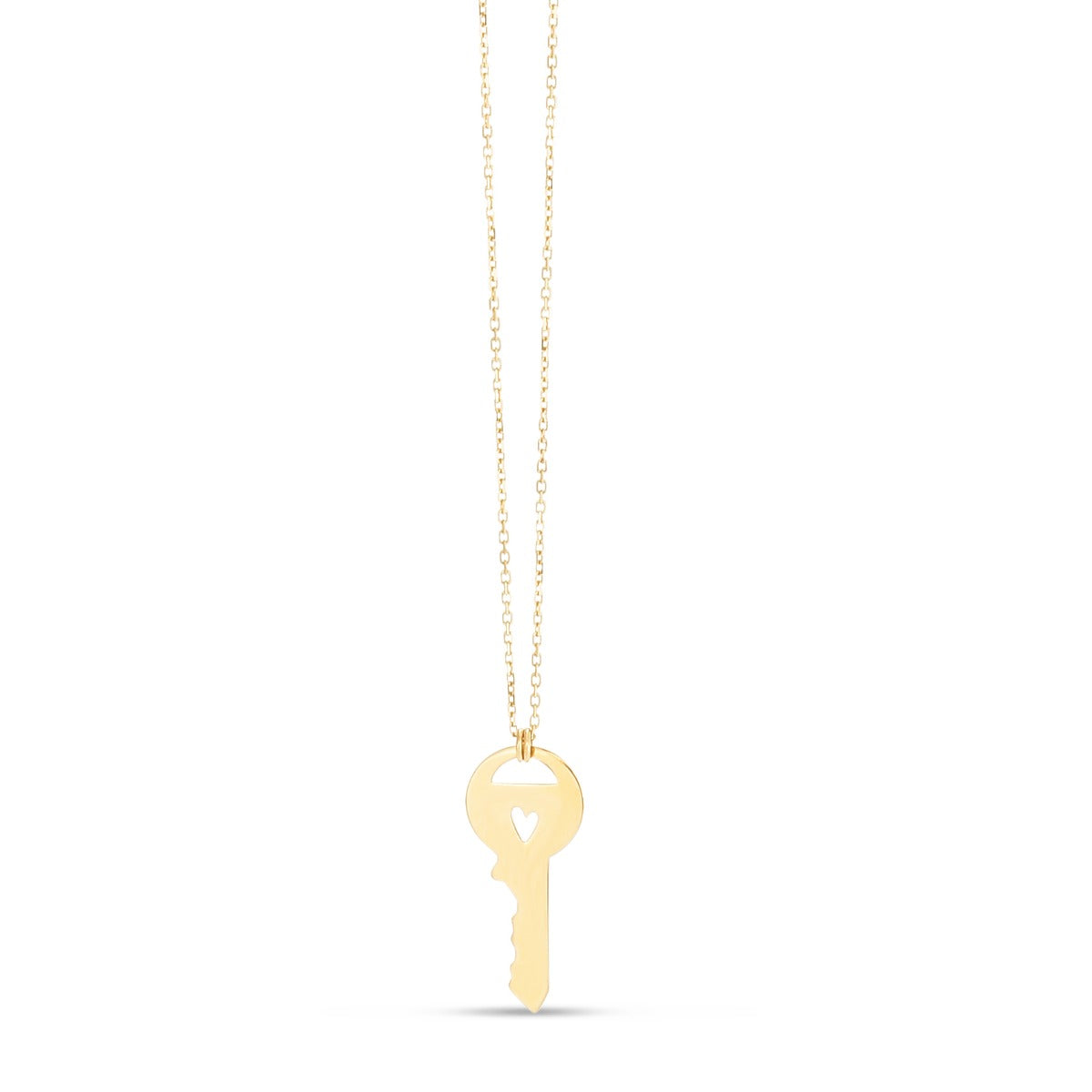 14K Gold Polished Key Necklace with Spring Ring Clasp