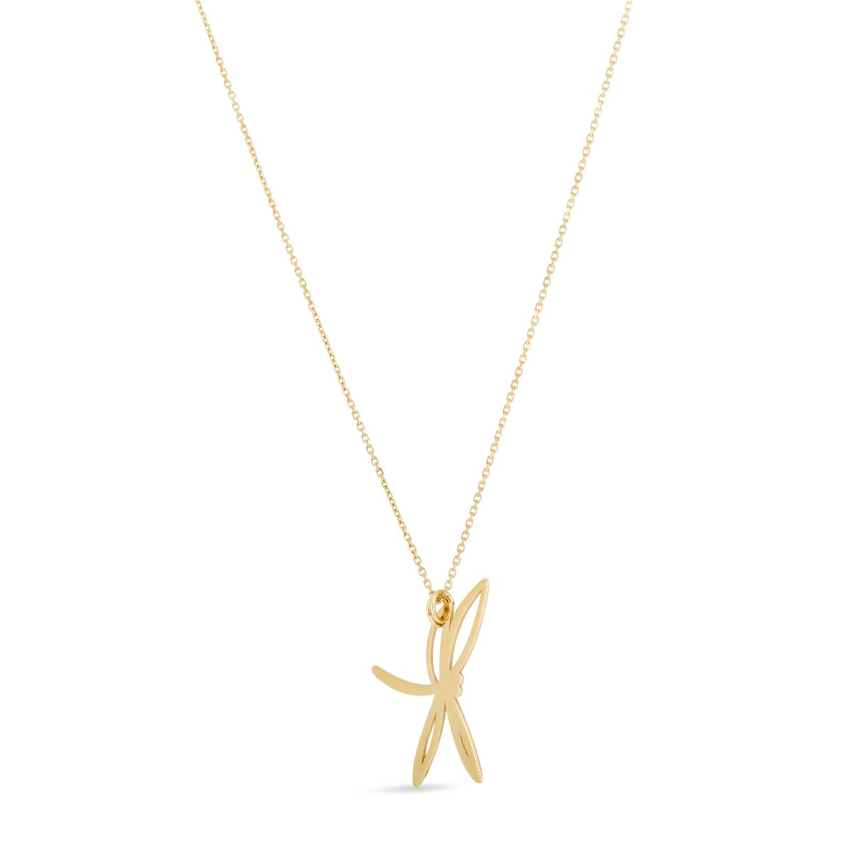 14K Gold Polished Dragonfly Necklace with Spring Ring Clasp