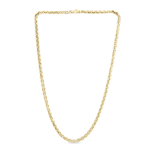 14K Gold Men's Fancy Box Chain Necklace with Lobster Clasp