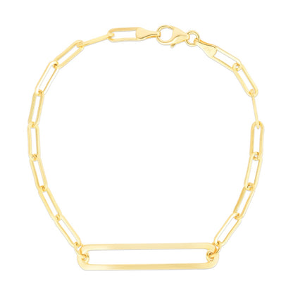 14K Gold Paperclip Curved Open Bar Chain with Lobster Clasp.