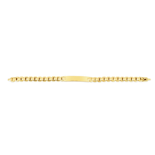 14K Gold Polished Round Box Chain ID Bracelet with Lobster Clasp