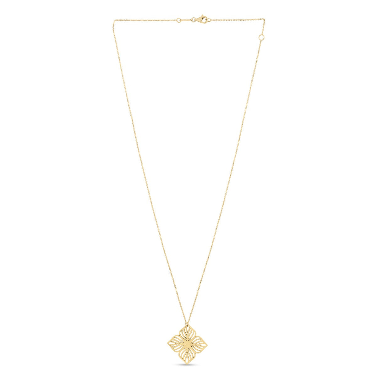 14K Gold Polished Cutout Flower Necklace with Lobster Clasp